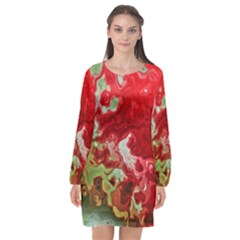 Abstract Stain Red Seamless Long Sleeve Chiffon Shift Dress  by HermanTelo