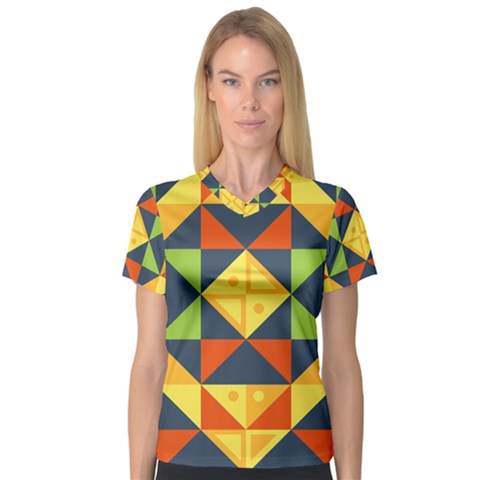 Background Geometric Color Plaid V-neck Sport Mesh Tee by Mariart