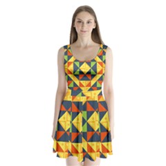 Background Geometric Color Plaid Split Back Mini Dress  by Mariart
