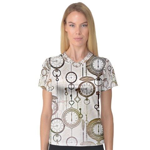 Background Watches Key Time Retro V-neck Sport Mesh Tee by HermanTelo