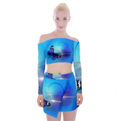 Butterfly Animal Insect Off Shoulder Top With Mini Skirt Set by HermanTelo