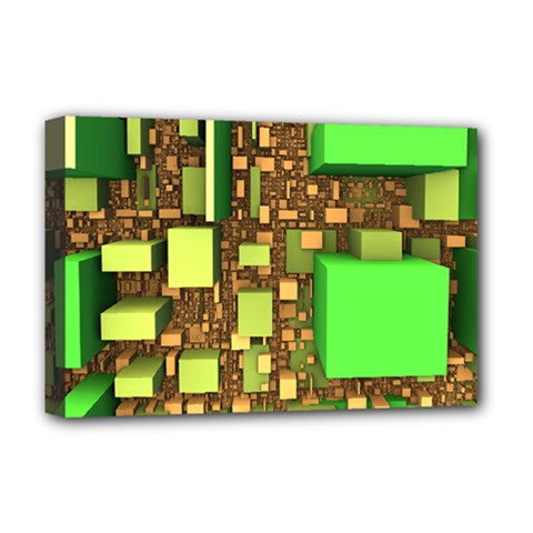 Blocks Cubes Green Deluxe Canvas 18  X 12  (stretched) by HermanTelo