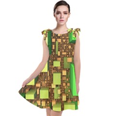 Blocks Cubes Green Tie Up Tunic Dress by HermanTelo