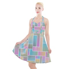 Color Blocks Abstract Background Halter Party Swing Dress  by HermanTelo