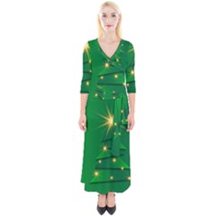 Christmas Tree Green Quarter Sleeve Wrap Maxi Dress by HermanTelo