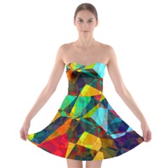 Color Abstract Polygon Background Strapless Bra Top Dress by HermanTelo