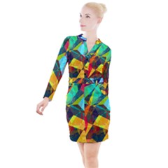 Color Abstract Polygon Background Button Long Sleeve Dress by HermanTelo