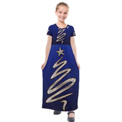 Christmas Tree Grey Blue Kids  Short Sleeve Maxi Dress by HermanTelo