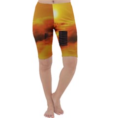 City Sun Clouds Smog Sky Yellow Cropped Leggings  by HermanTelo
