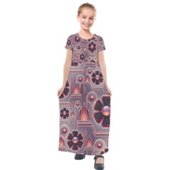 Floral Flower Stylised Kids  Short Sleeve Maxi Dress by HermanTelo