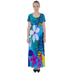 Pattern Leaf Polka Flower High Waist Short Sleeve Maxi Dress by HermanTelo