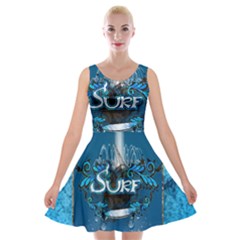 Sport, Surfboard With Water Drops Velvet Skater Dress by FantasyWorld7