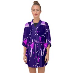 Purple Blue Geometric Pattern Half Sleeve Chiffon Kimono by HermanTelo