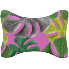 Tropical Greens Pink Leaf Seat Head Rest Cushion by HermanTelo