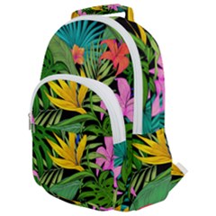 Tropical Greens Leaves Rounded Multi Pocket Backpack by Alisyart