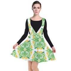 Green Pattern Retro Wallpaper Plunge Pinafore Dress by Bajindul