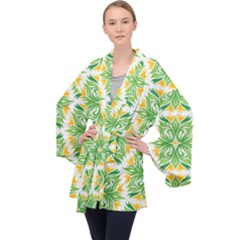 Green Pattern Retro Wallpaper Velvet Kimono Robe by Bajindul