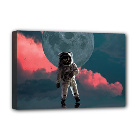 Astronaut Moon Space Planet Deluxe Canvas 18  X 12  (stretched) by Pakrebo