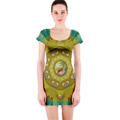 Mandala In Peace And Feathers Short Sleeve Bodycon Dress by pepitasart