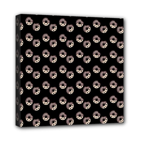 Kawaii Dougnut Black Pattern Mini Canvas 8  X 8  (stretched) by snowwhitegirl