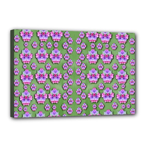 Fantasy Flowers Dancing In The Green Spring Canvas 18  X 12  (stretched) by pepitasart