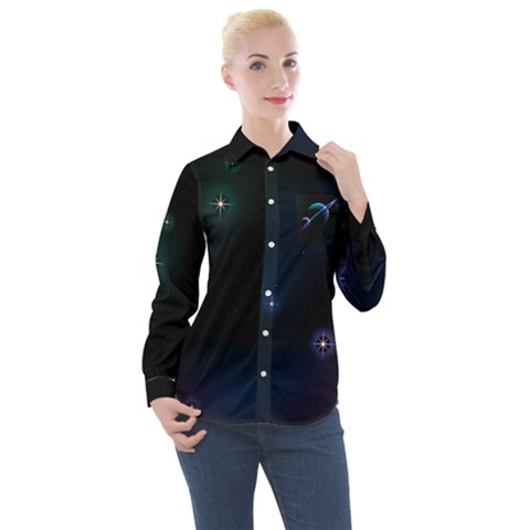 Serene Space Women s Long Sleeve Pocket Shirt by JadehawksAnD
