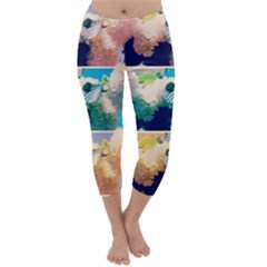 Washed Out Snowball Branch Collage (iv) Capri Winter Leggings  by okhismakingart