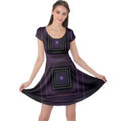 Fractal Square Modern Purple Cap Sleeve Dress by Pakrebo