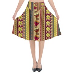 Traditional Africa Border Wallpaper Pattern Colored 4 Flared Midi Skirt by EDDArt