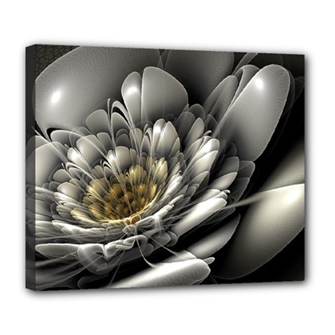 Fractal Silver Flower Bloom Floral Deluxe Canvas 24  X 20  (stretched) by Pakrebo