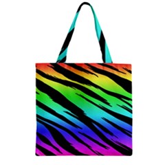 Tiger Rainbow Zipper Grocery Tote Bag by ArtistRoseanneJones