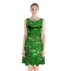Background Green Board Business Sleeveless Waist Tie Chiffon Dress by Pakrebo