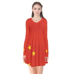 Chinese Flag Flag Of China Long Sleeve V-neck Flare Dress by FlagGallery