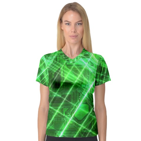 Futuristic Background Laser Green V-neck Sport Mesh Tee by Pakrebo