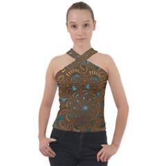 Fractal Abstract Cross Neck Velour Top by Bajindul
