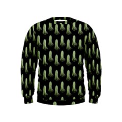 Cactus Black Pattern Kids  Sweatshirt by snowwhitegirl
