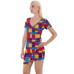 Lego Background Game Short Sleeve Asymmetric Mini Dress by Mariart
