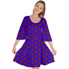 Blue Pattern Red Texture Velour Kimono Dress by Mariart