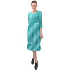 Gingham Plaid Fabric Pattern Green Ruffle End Midi Chiffon Dress by HermanTelo