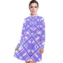 Geometric Plaid Purple Blue Long Sleeve Chiffon Shirt Dress by Mariart