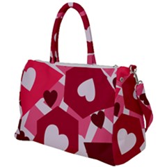Pink Hearts Pattern Love Shape Duffel Travel Bag by Bajindul