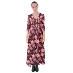 Cherry Blossoms Japanese Button Up Maxi Dress by HermanTelo