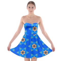 Pattern Backgrounds Blue Star Strapless Bra Top Dress by HermanTelo