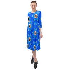 Pattern Backgrounds Blue Star Ruffle End Midi Chiffon Dress by HermanTelo