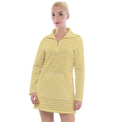 Gingham Plaid Fabric Pattern Yellow Women s Long Sleeve Casual Dress by HermanTelo