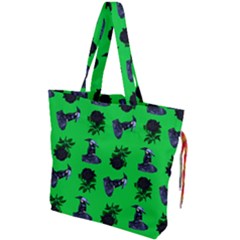 Gothic Girl Rose Green Pattern Drawstring Tote Bag by snowwhitegirl