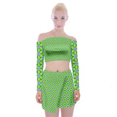 Pattern Green Off Shoulder Top With Mini Skirt Set by Mariart