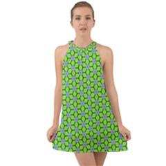 Pattern Green Halter Tie Back Chiffon Dress by Mariart
