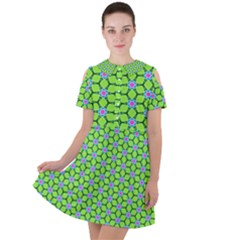 Pattern Green Short Sleeve Shoulder Cut Out Dress  by Mariart