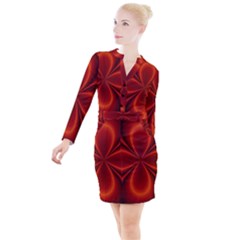 Abstract Background Design Red Button Long Sleeve Dress by Sudhe